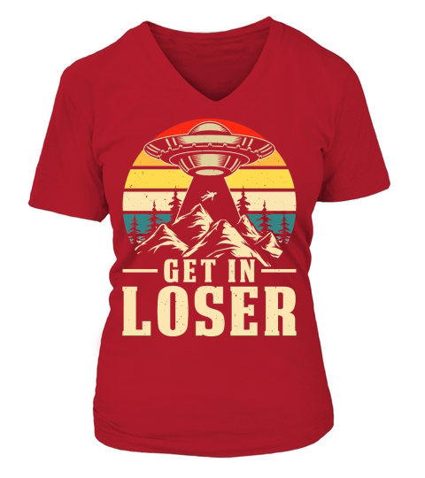 Vintage UFO Alien Get In loser 22 V-neck T-Shirt Woman