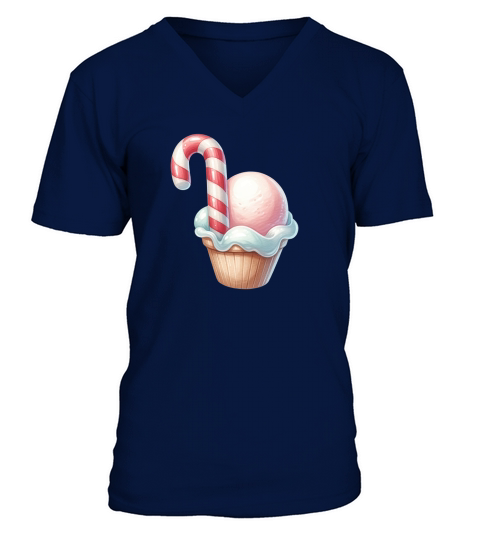 Christmas Ice Cream Scoop Candy Cane V-Neck T-shirt