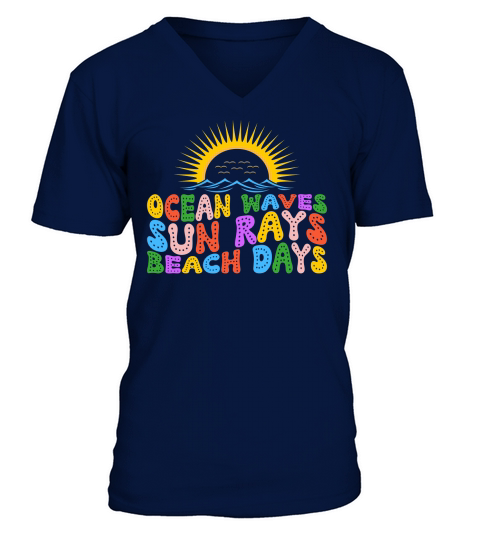 Ocean Waves Sun Rays Beach Days V-Neck T-shirt