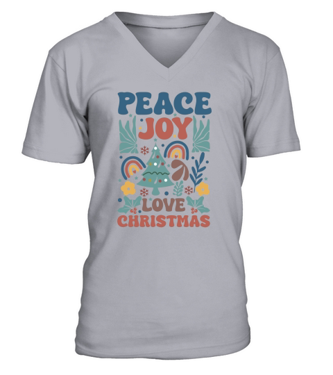 Peace Joy Love Christmas Boho Christmas Tree Floral V-Neck T-shirt