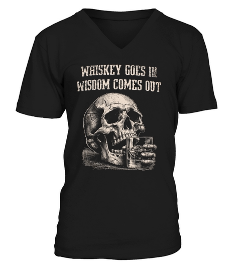 Skull Whiskey Goes In D VintageWhite GR V-Neck T-shirt