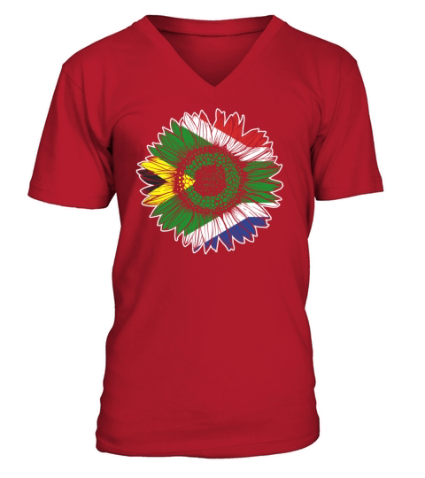 South Africa Flag Sunflower V-Neck T-shirt
