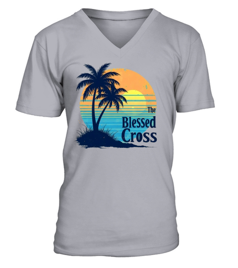 The Blessed Cross Vintage Palm Tree V-Neck T-shirt
