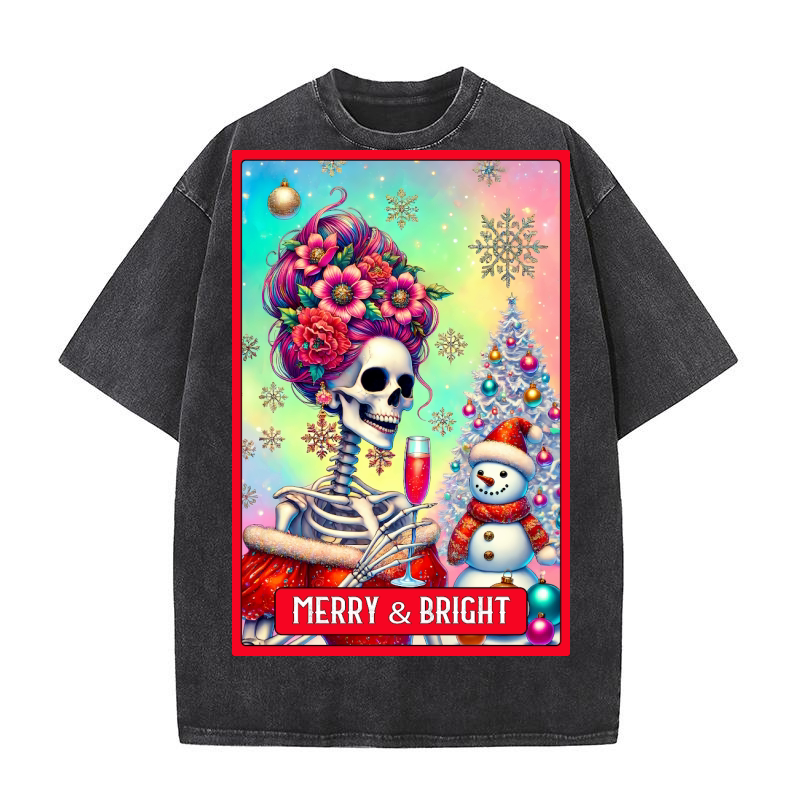 5.Christmas Skeleton Taro Cards Bundle Washed T-Shirt