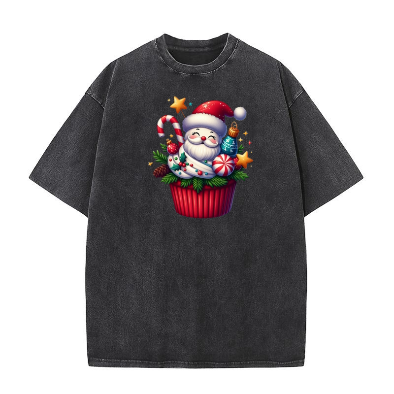 Christmas Cupcake Clipar (2) Washed T-Shirt