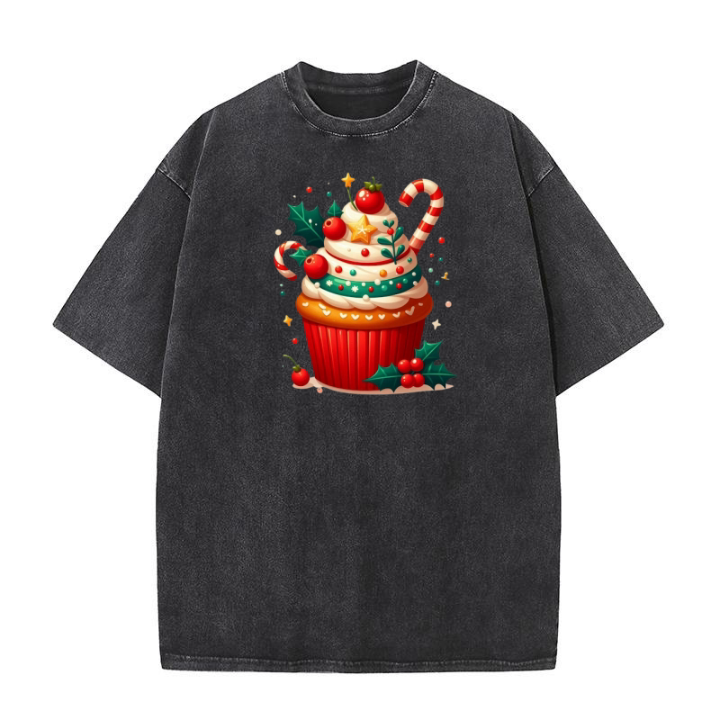 Christmas Cupcake Clipart (9) Washed T-Shirt