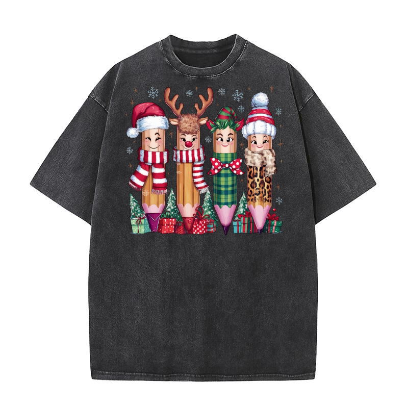 Coquette Teacher Christmas Merry 4 Washed T-Shirt