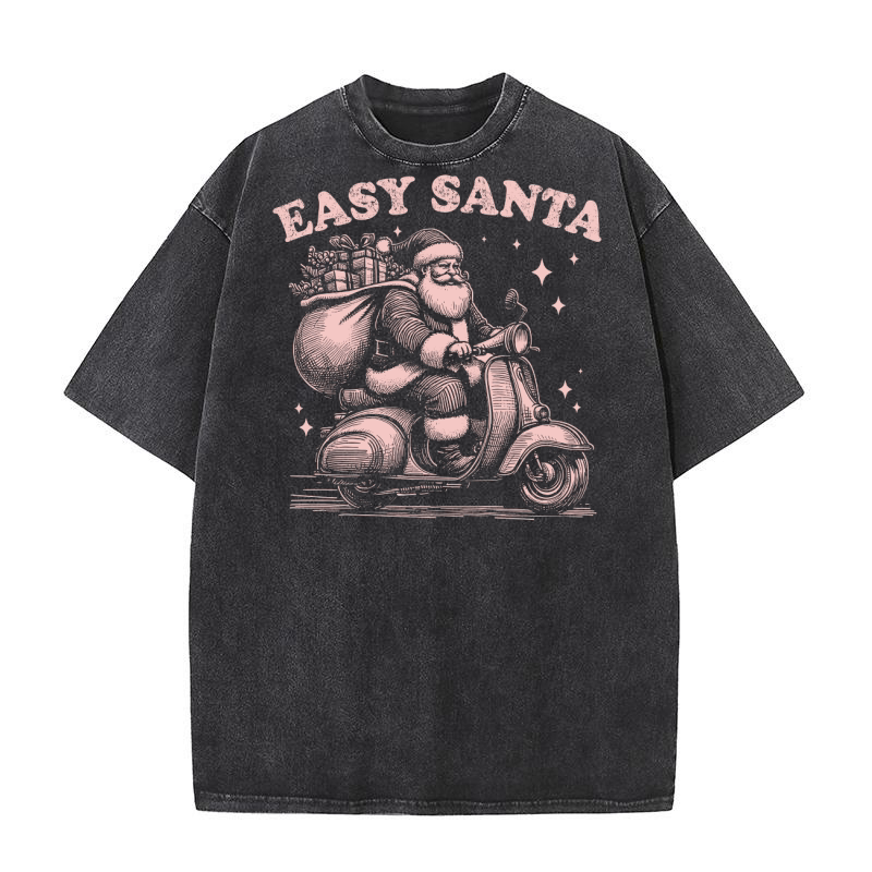 Easy Santa Riding Scooter D Pink Washed T-Shirt