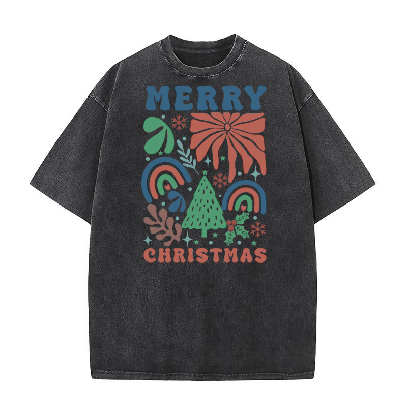 Merry Christmas Boho Christmas Tree Flower Retro Christmas 4 Washed T-Shirt