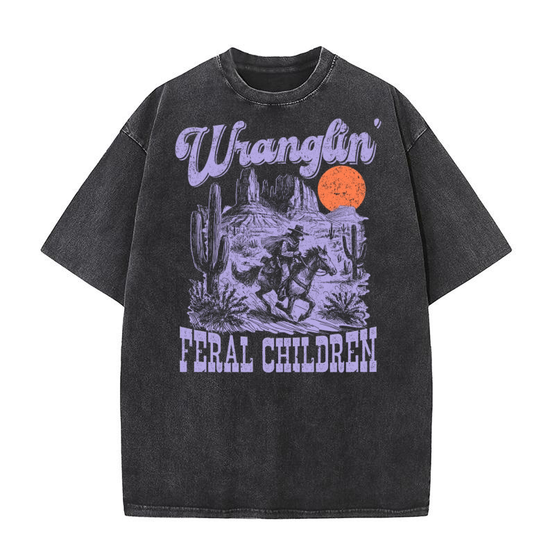 Raccoon Cowboy L Violet Washed T-Shirt