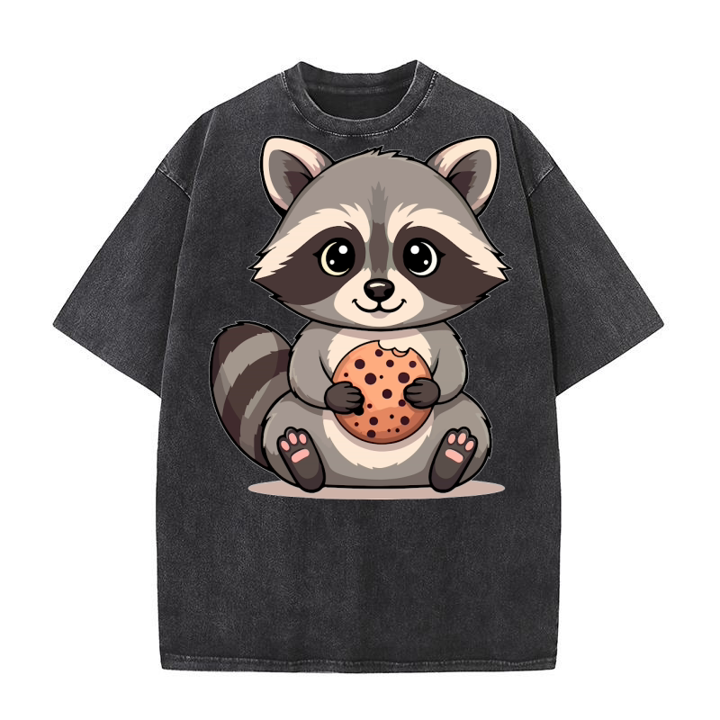 Raccoon with cookie 10 Washed T-Shirt