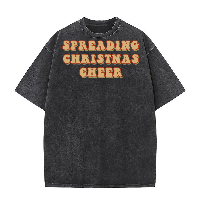 Spreading Christmas Cheer Retro Brown Washed T-Shirt