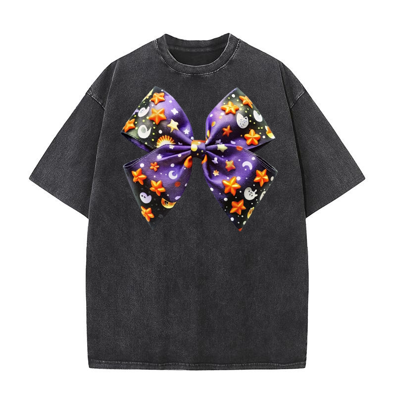 Watercolour Black Halloween Bows Washed T-Shirt