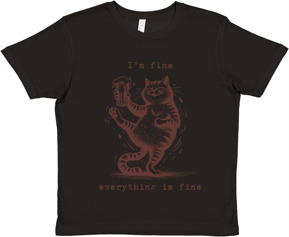 Im Fine Everything is Fine Drunker Cat L Brown Premium Kids Crewneck T-shirt