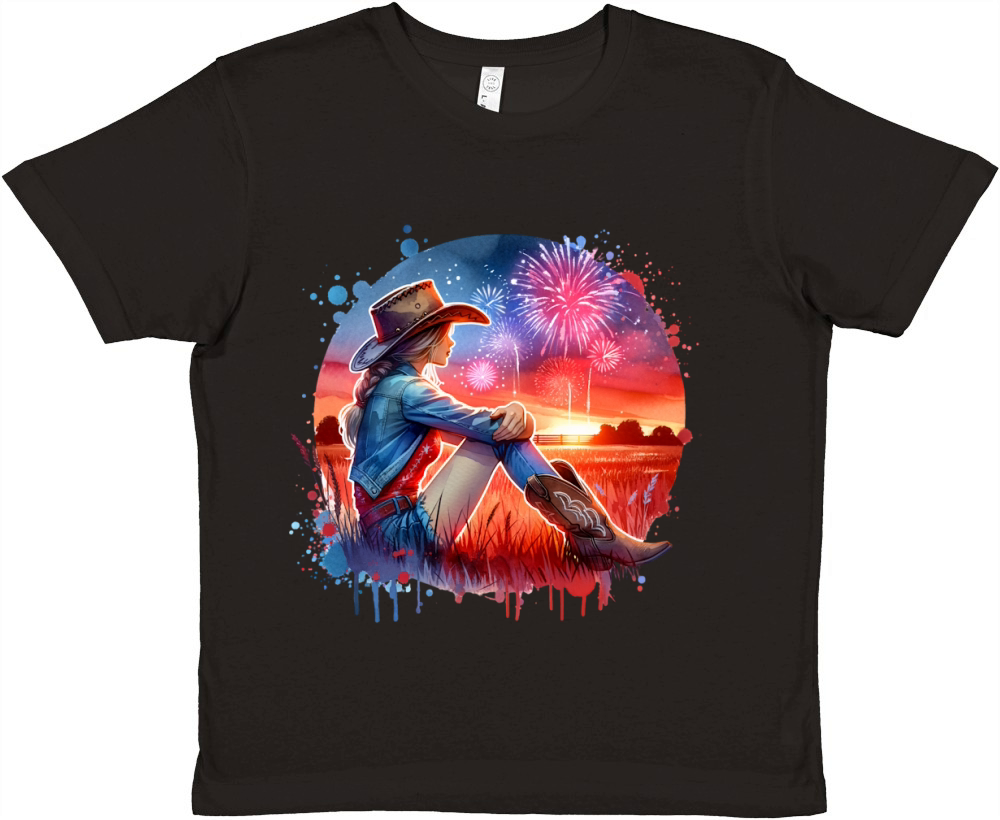 Watercolor Cowgirl 04 Premium Kids Crewneck T-shirt
