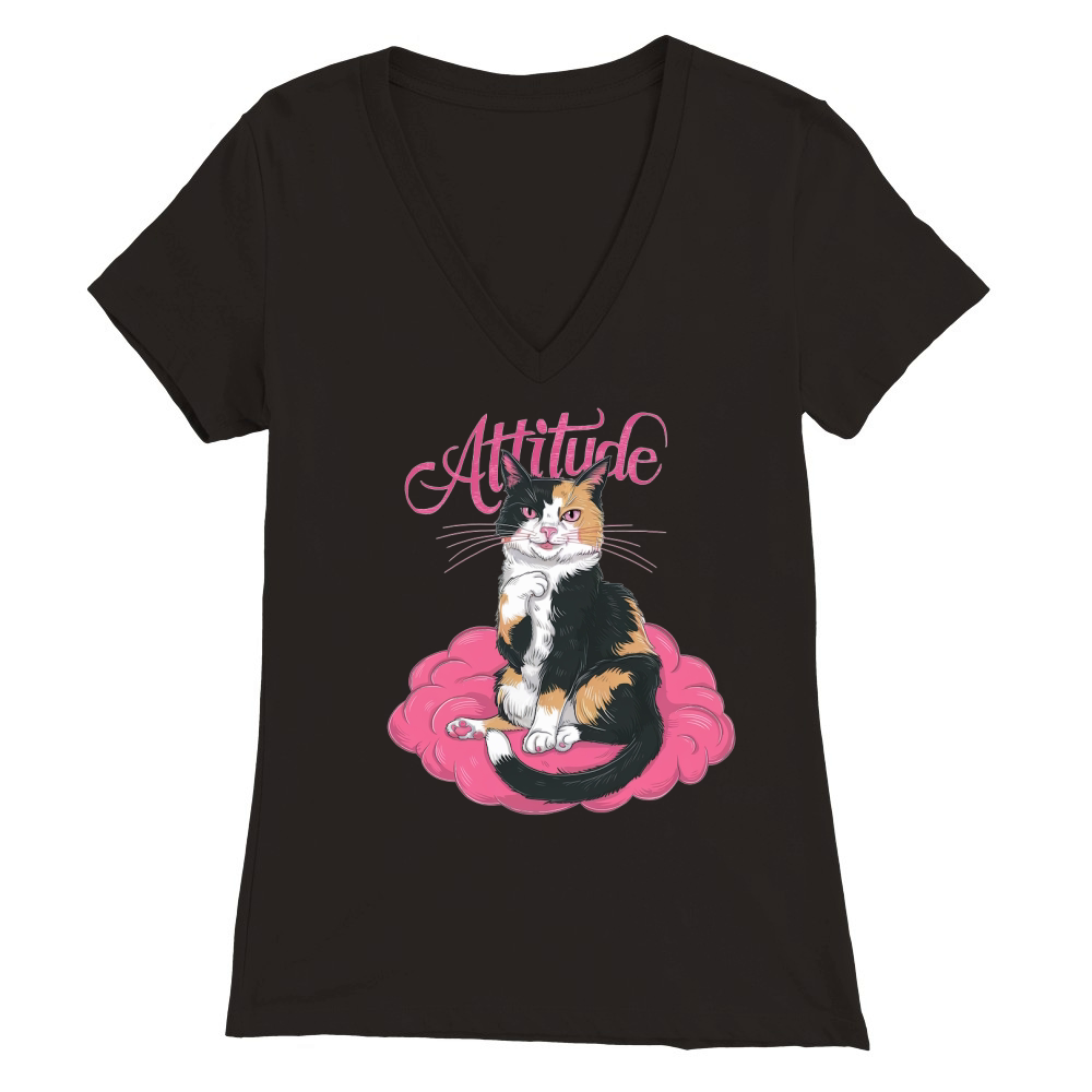 Attitude Cat Premium Womens V-Neck T-shirt