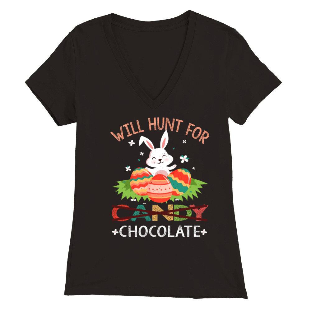 Chocolate Kawaii Bunny Easter Day Easter Sunday Premium Womens V-Neck T-shirt