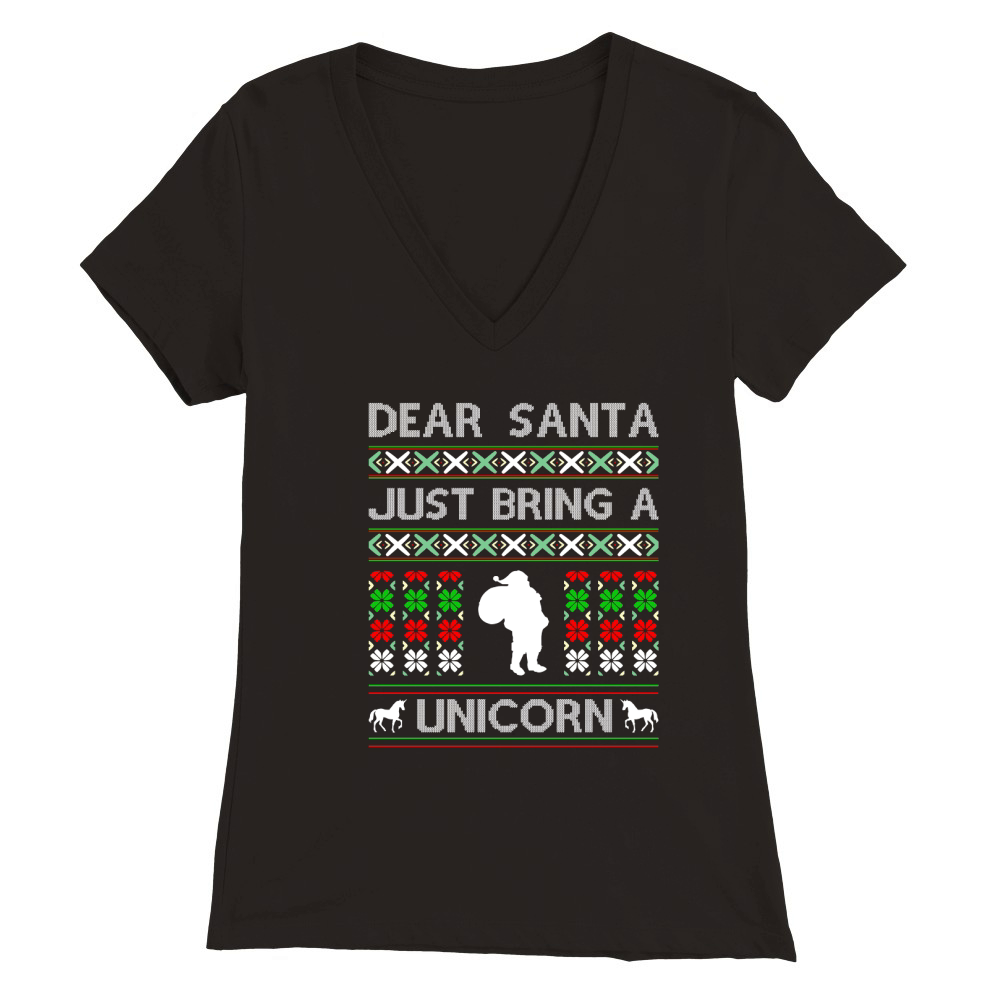 Dear Santa Just Bring A Unicorn Ugly Christmas Premium Womens V-Neck T-shirt