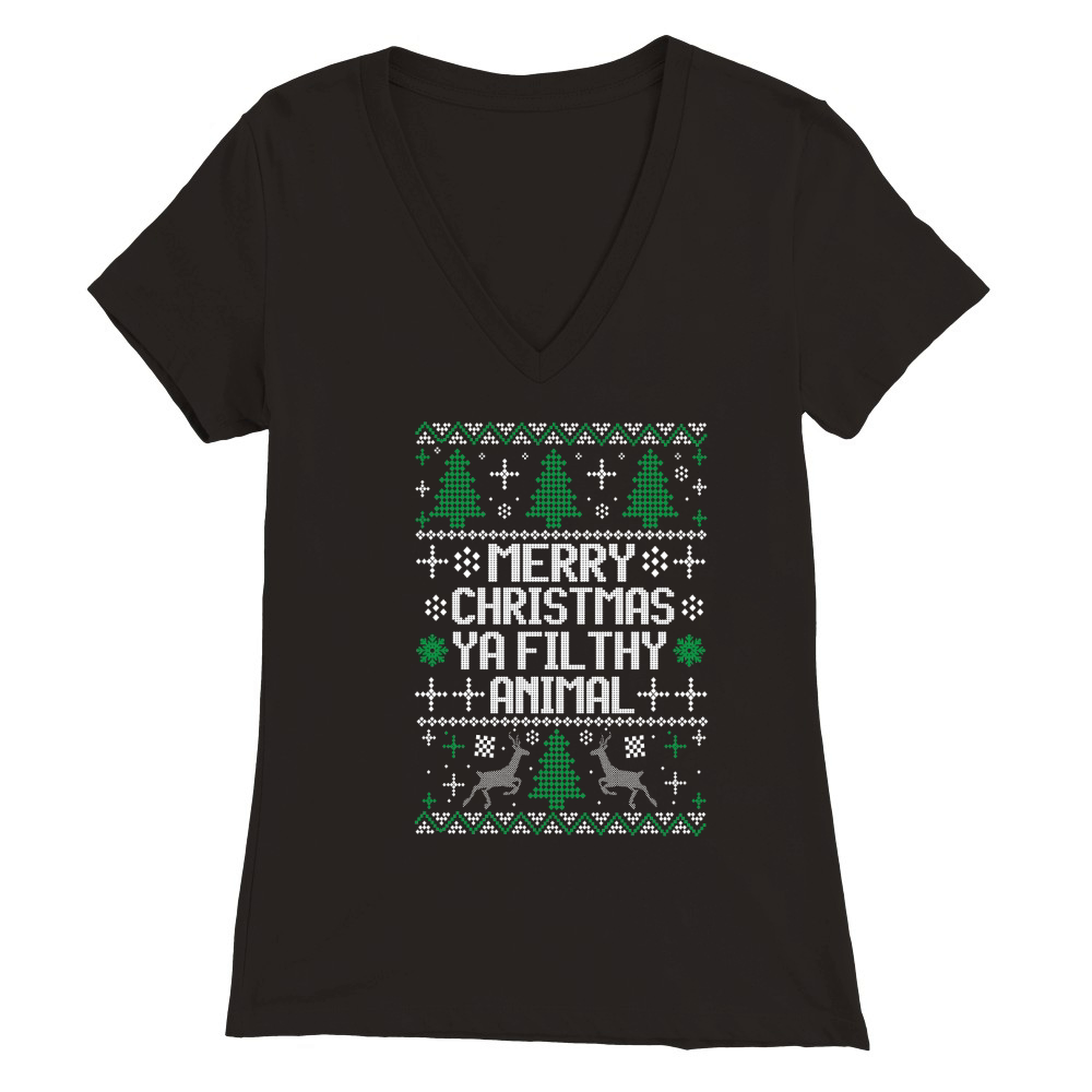 Merry Christmas Ya Filthy Animal Premium Womens V-Neck T-shirt