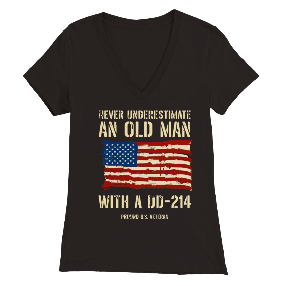 Never underestimate an old man with a dd 214 American flag Premium Womens V-Neck T-shirt