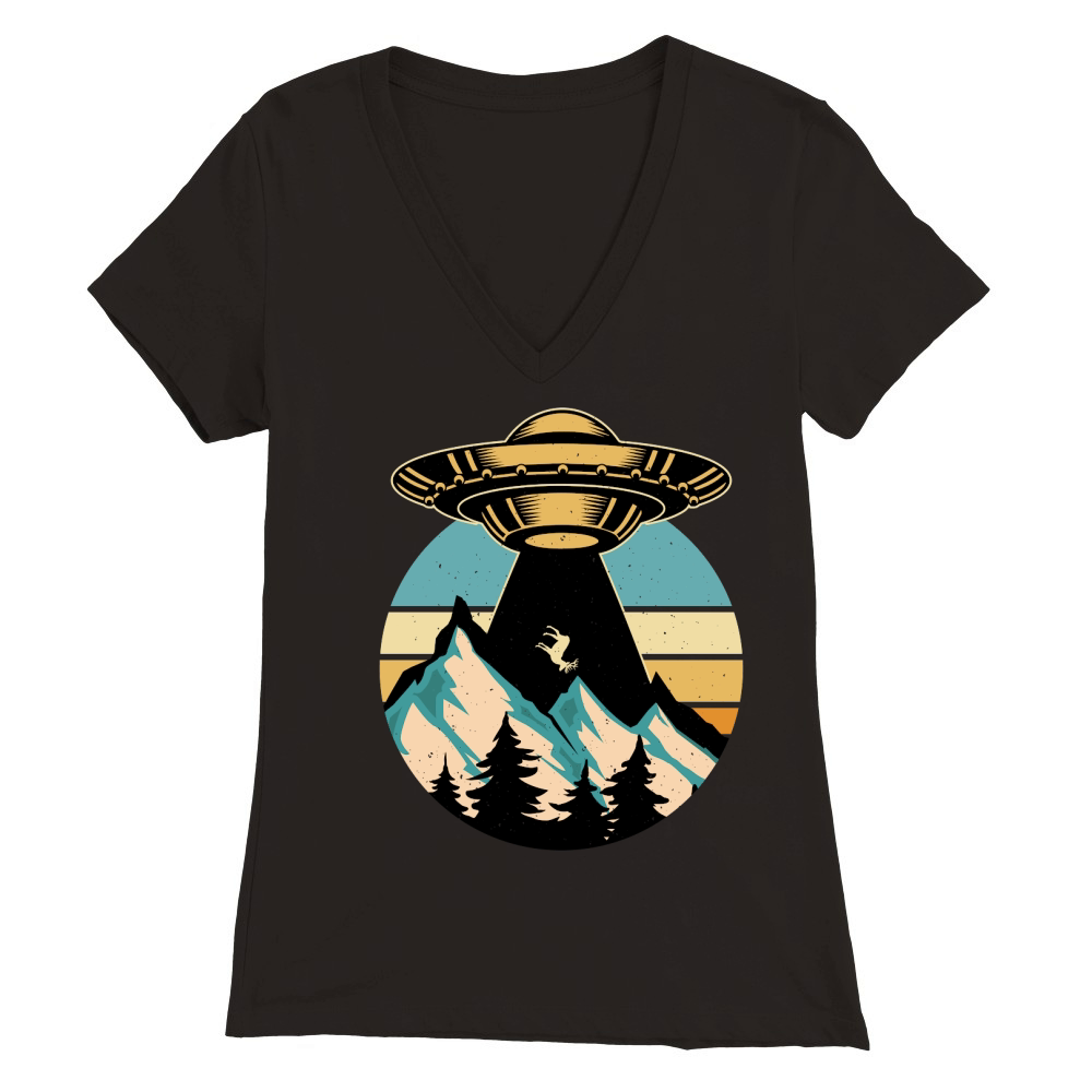 Vintage UFO Alien 28 Premium Womens V-Neck T-shirt