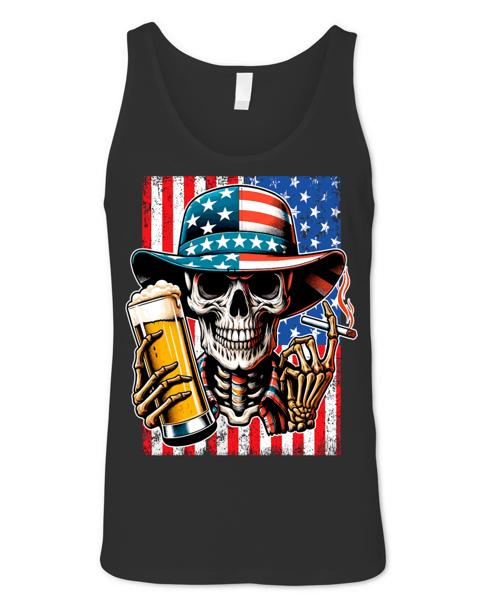 USA Flag Vintage Skeleton 4th of july 32 Unisex Jersey Tank