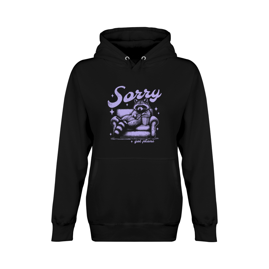 Sorry Got Plans Raccoon Sofa Popcorn D Retro Violet GR Unisex Premium Pullover Hoodie