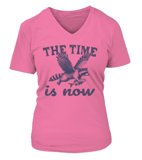 Now Is The Time Raccoon Flying L dViolet V-neck T-Shirt Woman