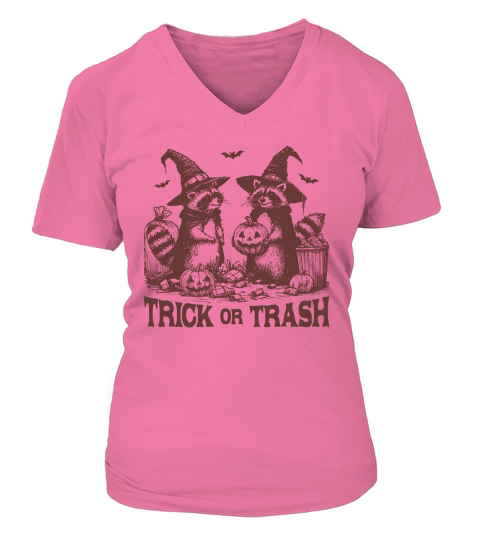 Trick Or Trash Halloween L Brown V-neck T-Shirt Woman
