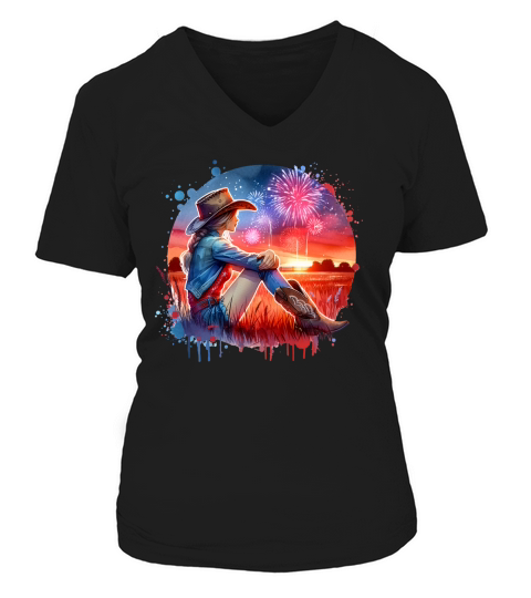 Watercolor Cowgirl 04 V-neck T-Shirt Woman
