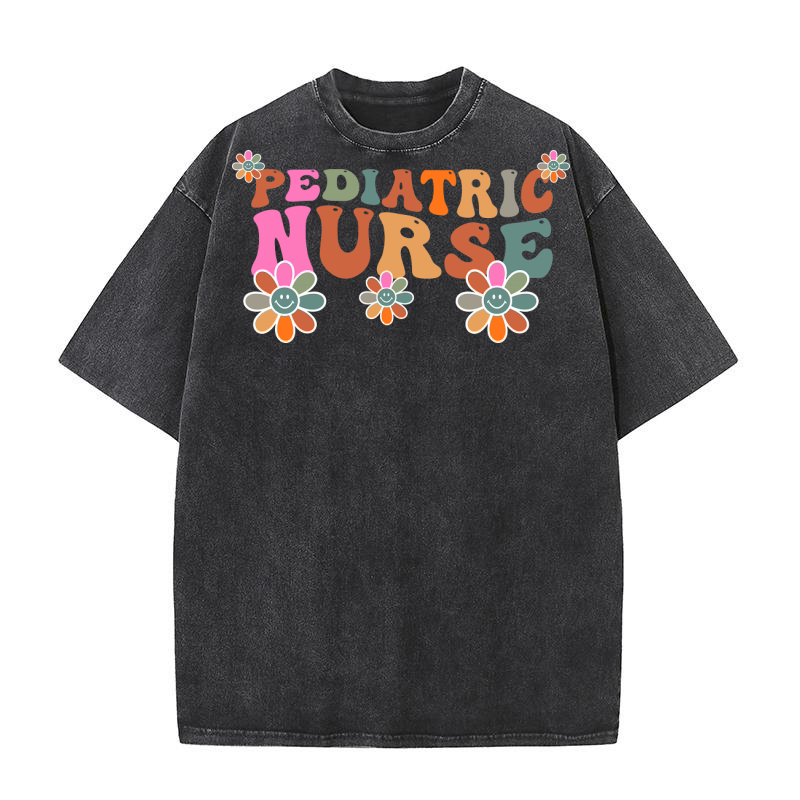 Floral Pediatric Nurse Washed T-Shirt