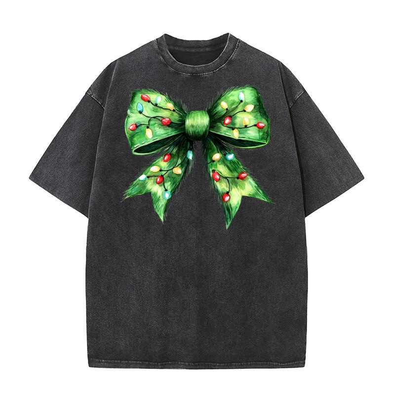 Grinchmas Coquette Bow Green Fur Washed T-Shirt