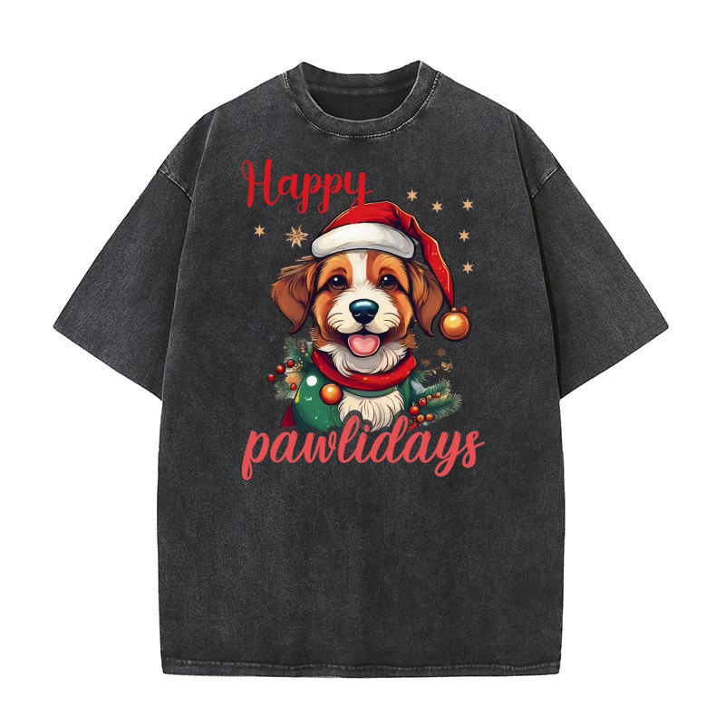 Happy pawlidays Dog 1 Washed T-Shirt