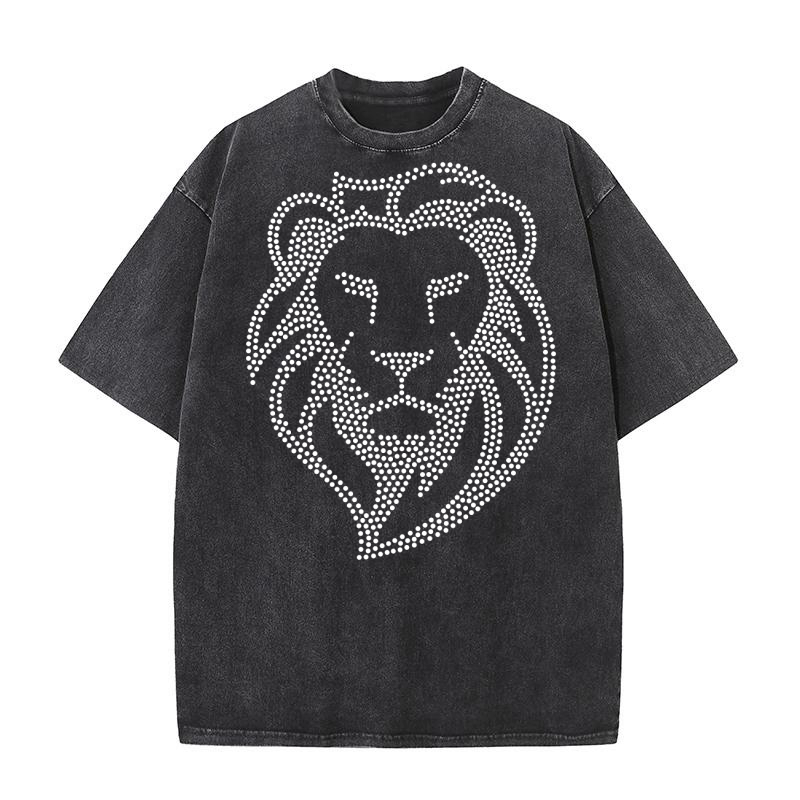 Lion Rhinestone Washed T-Shirt