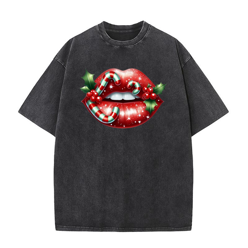 Lips Clipart Christmas Lips Holiday Lip (1) Washed T-Shirt