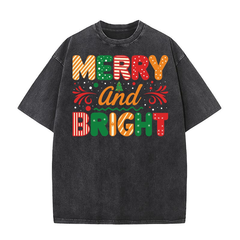Merry and Bright Christmas 4 Washed T-Shirt