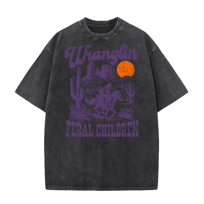 Raccoon Cowboy L Violet Washed T-Shirt