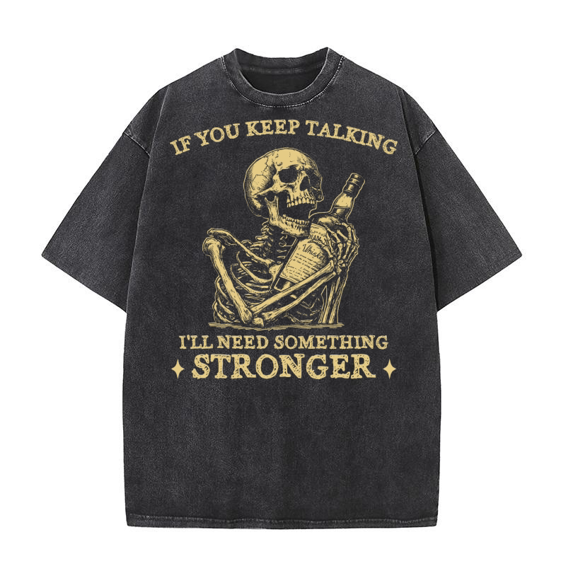 Skeleton Whiskey Halloween D Yellow Washed T-Shirt