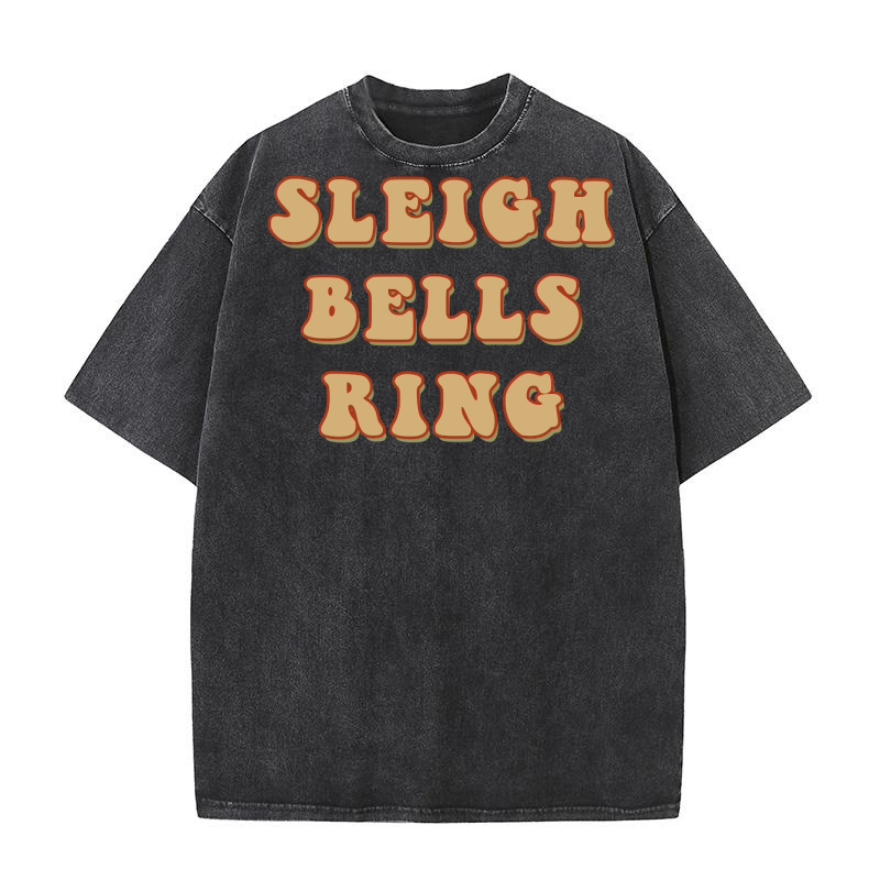 Sleigh Bells Ring Retro Brown Washed T-Shirt