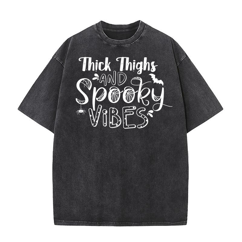 Thick Thighs And Spooky Vibes Washed T-Shirt