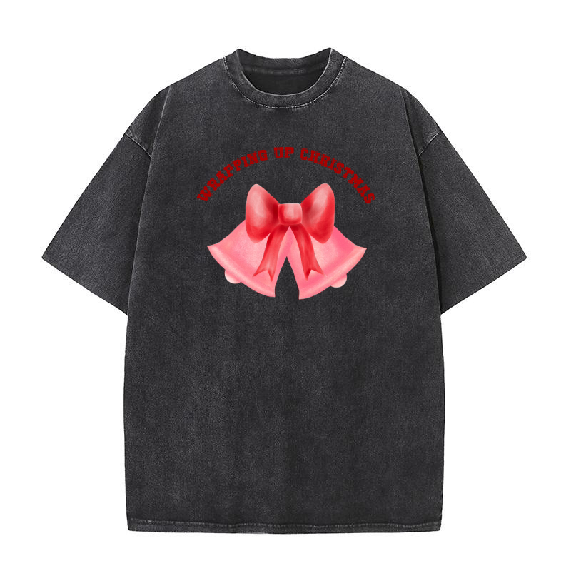 Wrapping Up Christmas Red bell with red cute bow Washed T-Shirt