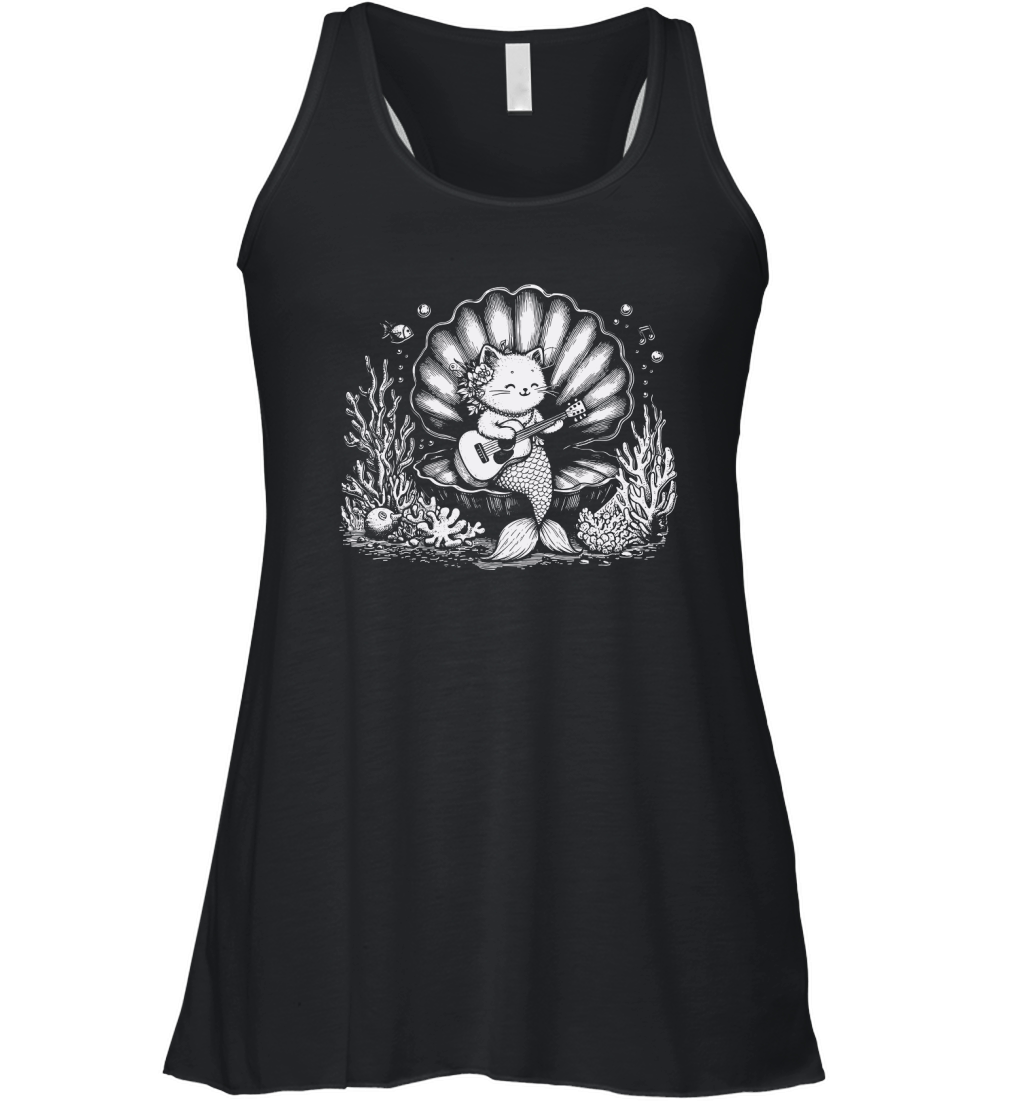 Cat Mermaid Playing Guitar D White Women's Flowy Tank Top