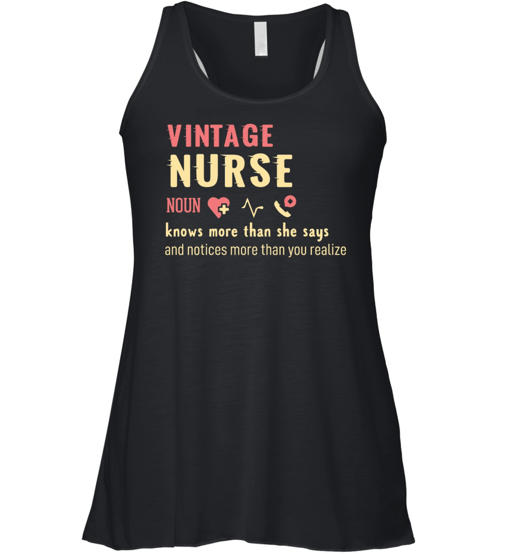vintage Nurse noun knows more than she says Women's Flowy Tank Top