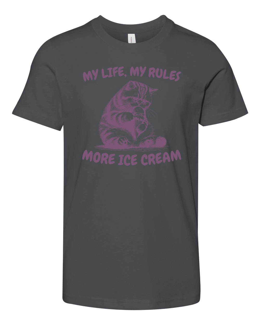 My Life My Rules Cat Eat Ice Cream L Purple Youth Unisex Jersey Tee