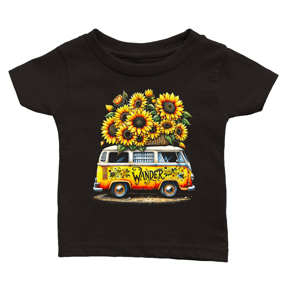 Vintage Wander Van with Sunflowers Classic Baby Crewneck T-shirt
