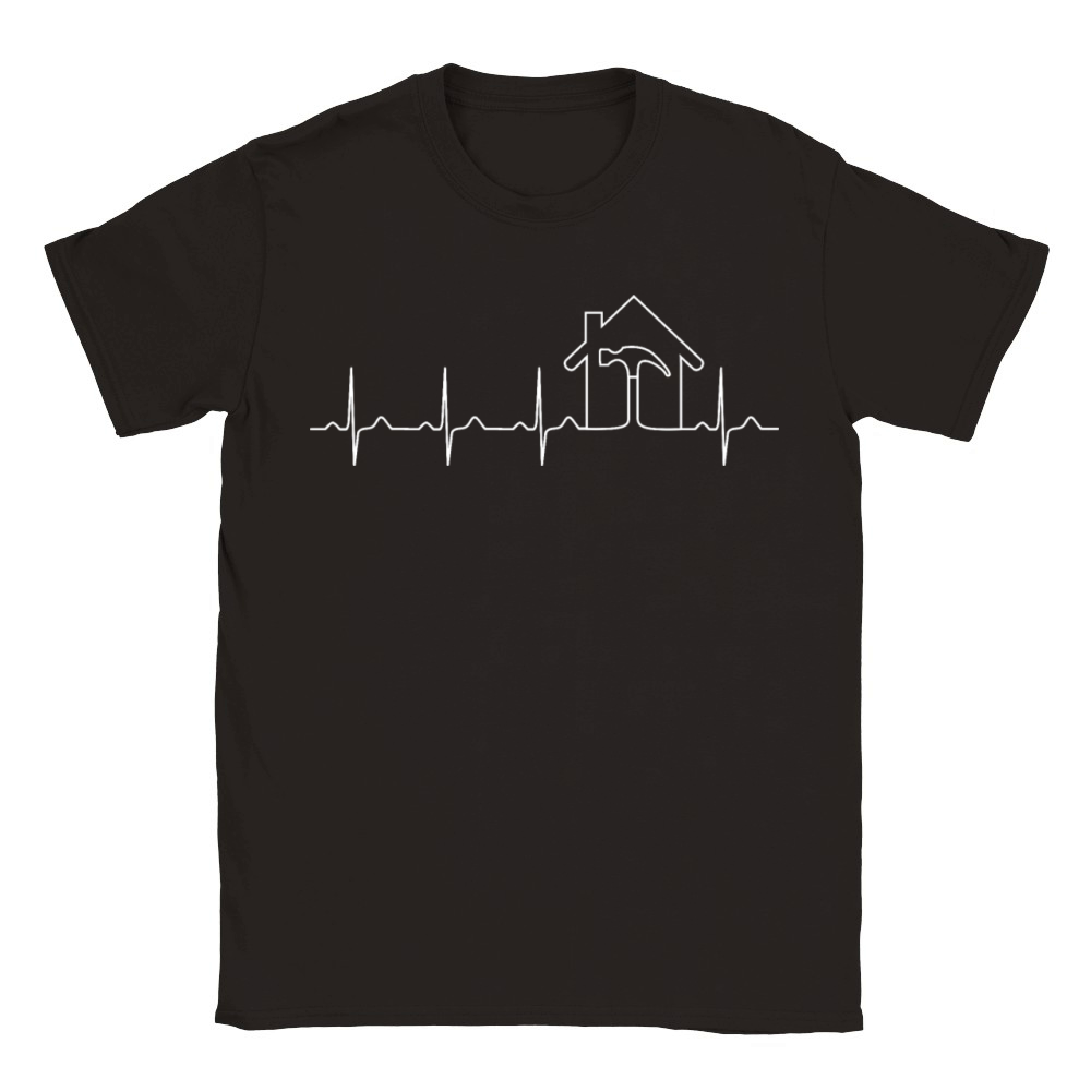 Builder heartbeat ECG house building property Classic Kids Crewneck T-shirt