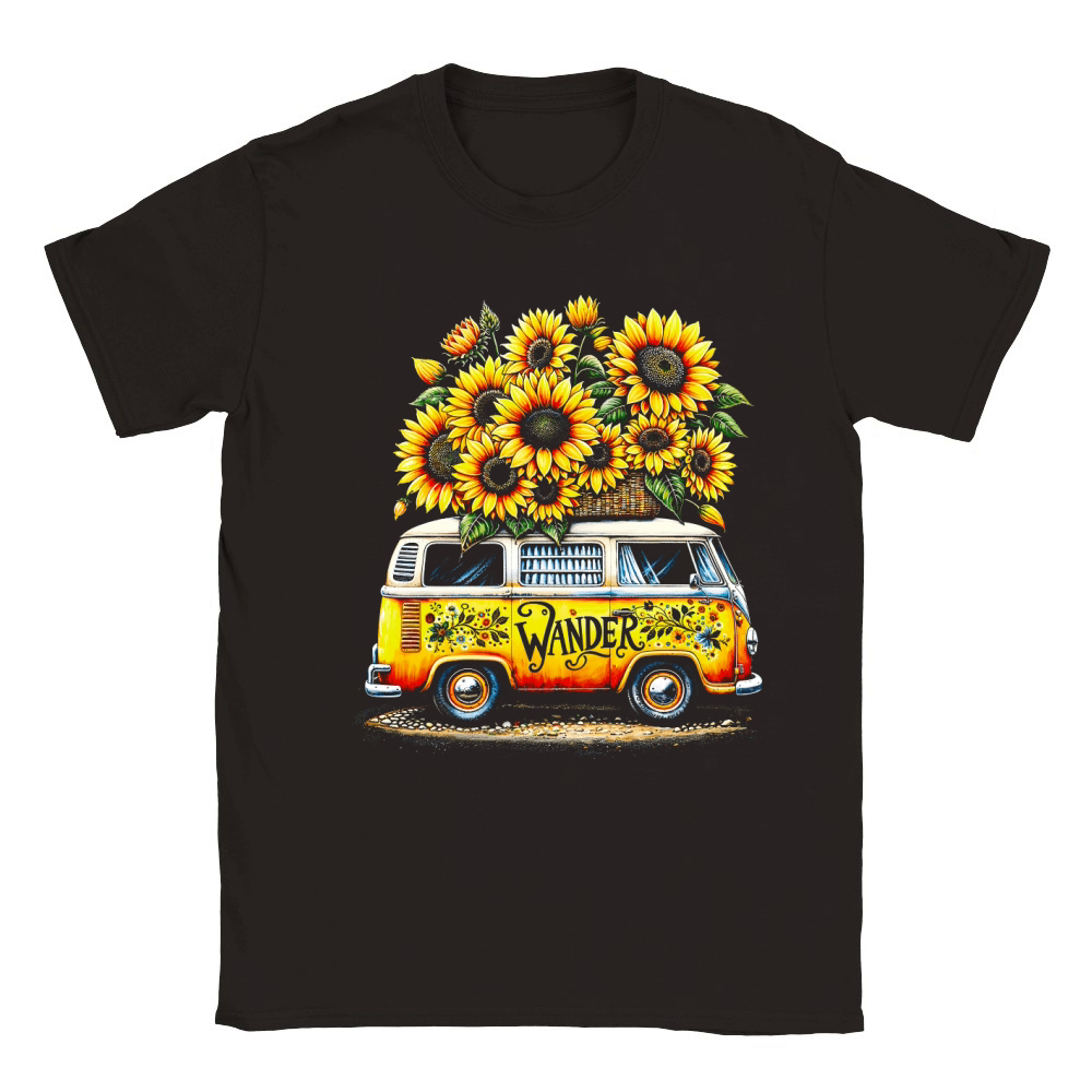 Vintage Wander Van with Sunflowers Classic Kids Crewneck T-shirt