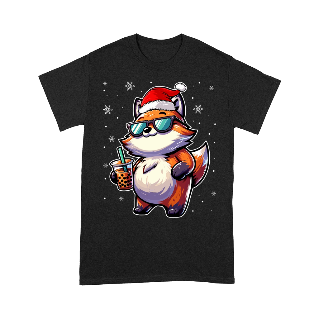 adorable fox drinking boba tea wearing santa hat 2 Comfort T-shirt