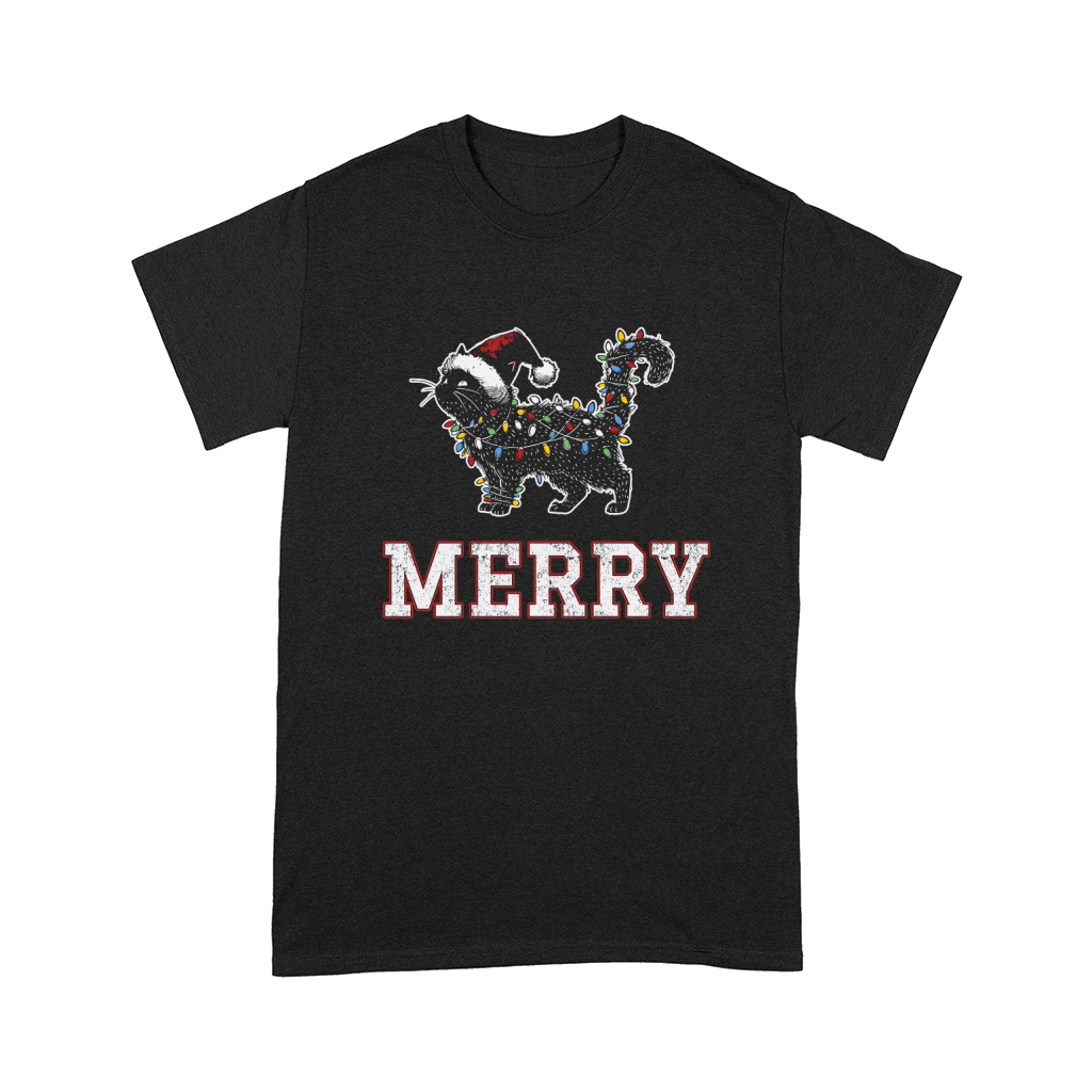 MERRY CAT WRAPPED BY CHRISTMAS LIGHTS D Color 2 Comfort T-shirt