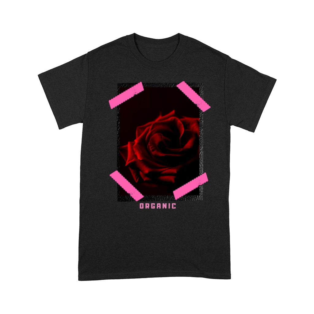 "Organic Rose" Leather Patch Effect Graphic Design Comfort T-shirt